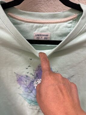 Life Is Good Mint Green Sweatshirt with Purple Leaf Watercolor Graphic